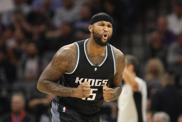Nov 10, 2016; Sacramento, CA, USA;  Sacramento Kings center DeMarcus Cousins (15) reacts after a play against the Los Angeles Lakers during the first quarter at Golden 1 Center. Mandatory Credit: Sergio Estrada-USA TODAY Sports