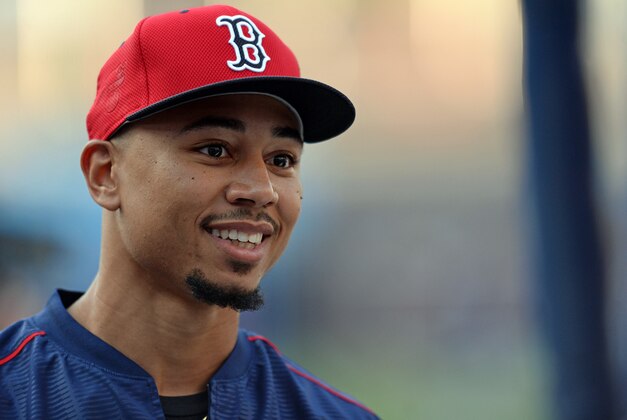 Sep 6, 2016; San Diego, CA, USA; Boston Red Sox right fielder Mookie Betts (50) smiles before the game against the San Diego Padres at Petco Park. Mandatory Credit: Jake Roth-USA TODAY Sports