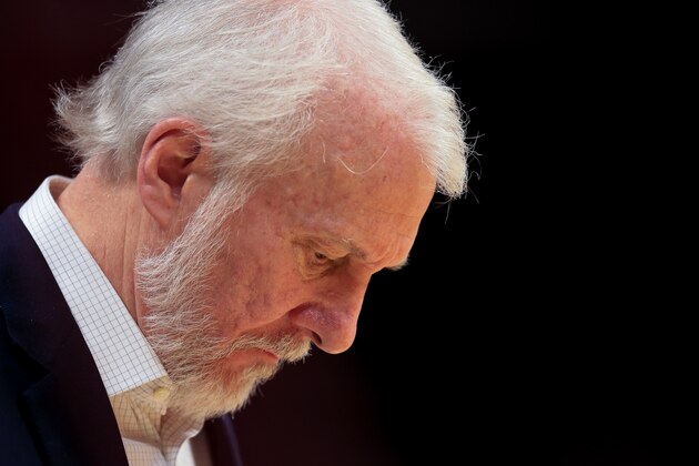 MIAMI, FL - OCTOBER 30: Head coach Gregg Popovich of the San Antonio Spurs looks on during the game against the Miami Heat at American Airlines Arena on October 30, 2016 in Miami, Florida. (Photo by Rob Foldy/Getty Images)