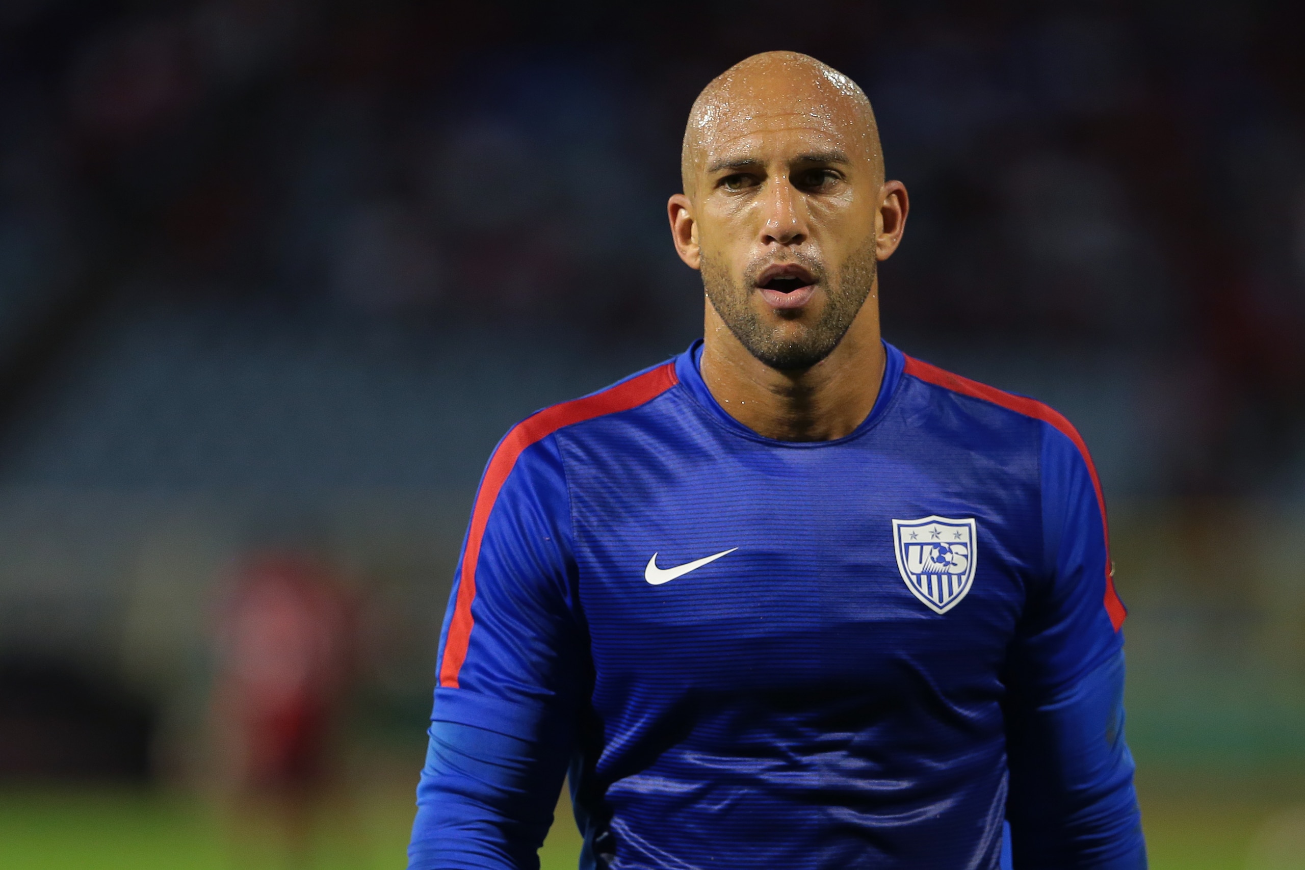 PORT OF SPAIN, TRINIDAD & TOBAGO - NOVEMBER 17: USA's goalkeeper #12 Tim Howard feels the heat during a World Cup Qualifier between Trinidad and Tobago and USA as part of the FIFA World Cup Qualifiers for Russia 2018 at Hasely Crawford Stadium on November 17, 2015 in Port of Spain, Trinidad & Tobago. (Photo by Ashley Allen Getty Images) PORT OF SPAIN, TRINIDAD & TOBAGO - NOVEMBER 17: USA's goalkeeper #12 Tim Howard feels the heat during a World Cup Qualifier between Trinidad and Tobago and USA as part of the FIFA World Cup Qualifiers for Russia 2018 at Hasely Crawford Stadium on November 17, 2015 in Port of Spain, Trinidad & Tobago. (Photo by Ashley Allen Getty Images)