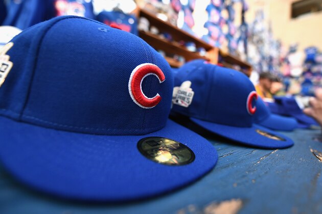 CHICAGO, IL - OCTOBER 30:  Chicago Cubs hats for sale sit on display outside Wrigley Field before Game Five of the 2016 World Series between the Chicago Cubs and the Cleveland Indians at Wrigley Field on October 30, 2016 in Chicago, Illinois.  (Photo by Stacy Revere/Getty Images)
