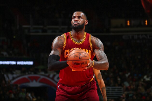 WASHINGTON, DC - NOVEMBER 11: LeBron James #23 of the Cleveland Cavaliers shoots a free throw during the game against the Washington Wizards on November 11, 2016 at Verizon Center in Washington, DC. NOTE TO USER: User expressly acknowledges and agrees that, by downloading and or using this Photograph, user is consenting to the terms and conditions of the Getty Images License Agreement. Mandatory Copyright Notice: Copyright 2016 NBAE (Photo by Ned Dishman/NBAE via Getty Images) WASHINGTON, DC - NOVEMBER 11: LeBron James #23 of the Cleveland Cavaliers shoots a free throw during the game against the Washington Wizards on November 11, 2016 at Verizon Center in Washington, DC. NOTE TO USER: User expressly acknowledges and agrees that, by downloading and or using this Photograph, user is consenting to the terms and conditions of the Getty Images License Agreement. Mandatory Copyright Notice: Copyright 2016 NBAE (Photo by Ned Dishman/NBAE via Getty Images)