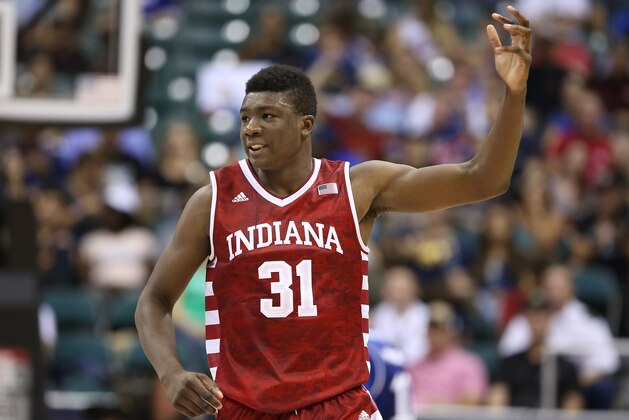 HONOLULU, HI - NOVEMBER 11: Thomas Bryant #31 of the Indiana Hoosiers gestures to the crowd after scoring during the first half of the second game of the Armed Forces Classic at the Stan Sheriff Center on November 11, 2016 in Honolulu, Hawaii. (Photo by Darryl Oumi/Getty Images)