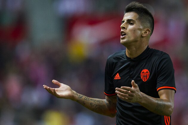 GIJON, SPAIN - OCTOBER 16: Joao Cancelo of Valencia CF reacts during the La Liga match between Real Sporting de Gijon and Valencia CF at Estadio El Molinon on October 16, 2016 in Gijon, Spain.  (Photo by Juan Manuel Serrano Arce/Getty Images)