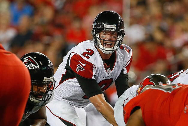 Nov 3, 2016; Tampa, FL, USA;  Atlanta Falcons quarterback Matt Ryan (2) calls out the snap during the second half of a football game against the Tampa Bay Buccaneers at Raymond James Stadium. The Falcons won 43-28. Mandatory Credit: Reinhold Matay-USA TODAY Sports