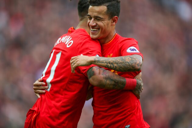 LIVERPOOL, ENGLAND - SEPTEMBER 24: Philippe Coutinho of Liverpool celebrates after scoring a goal to make it 4-1 during the Premier League match between Liverpool and Hull City at Anfield on September 24, 2016 in Liverpool, England. (Photo by Robbie Jay Barratt - AMA/Getty Images)