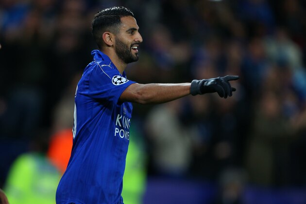 LEICESTER, ENGLAND - OCTOBER 18: Riyad Mahrez of Leicester City celebrates after scoring to make it 1-0 during the UEFA Champions League match between Leicester City FC and FC Copenhagen at The King Power Stadium on October 18, 2016 in Leicester, England. (Photo by Catherine Ivill - AMA/Getty Images)