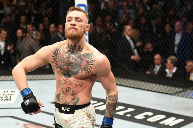NEW YORK, NY - NOVEMBER 12:  Conor McGregor of Ireland celebrates his KO victory over Eddie Alvarez of the United States in their lightweight championship bout during the UFC 205 event at Madison Square Garden on November 12, 2016 in New York City.  (Photo by Jeff Bottari/Zuffa LLC/Zuffa LLC via Getty Images)