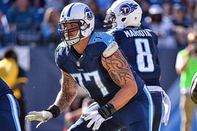 NASHVILLE, TN - OCTOBER 23:  Taylor Lewan #77 of the Tennessee Titans plays against the Indianapolis Colts at Nissan Stadium on October 23, 2016 in Nashville, Tennessee.  (Photo by Frederick Breedon/Getty Images)