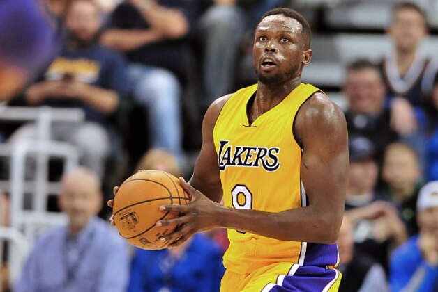 SALT LAKE CITY, UT - OCTOBER 28: Luol Deng #9 of the Los Angeles Lakers looks to shoot the ball during their game against the Utah Jazz at Vivint Smart Home Arena on October 28, 2016 in Salt Lake City, Utah. NOTE TO USER: User expressly acknowledges and agrees that, by downloading and or using this photograph, User is consenting to the terms and conditions of the Getty Images License Agreement. (Photo by Gene Sweeney Jr/Getty Images)
