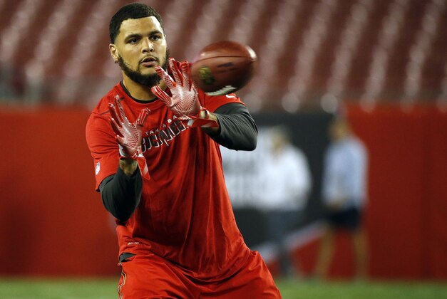 Nov 3, 2016; Tampa, FL, USA; Tampa Bay Buccaneers wide receiver Mike Evans (13) works out prior to the game against the Atlanta Falcons at Raymond James Stadium. Mandatory Credit: Kim Klement-USA TODAY Sports