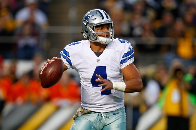 PITTSBURGH, PA - NOVEMBER 13:  Dak Prescott #4 of the Dallas Cowboys drops back to pass in the first quarter during the game against the Pittsburgh Steelers at Heinz Field on November 13, 2016 in Pittsburgh, Pennsylvania. (Photo by Justin K. Aller/Getty Images)