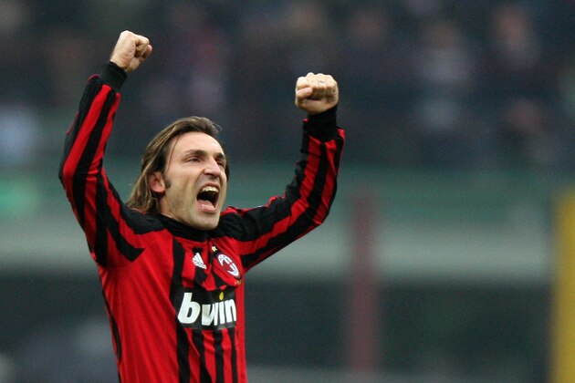 A.C. Milan's midfielder Andrea Pirlo celebrates after scoring during their 'Serie A' football match Inter vs AC Milan at San Siro Stadium in Milan, 23 December 2007. AFP PHOTO / GIUSEPPE CACACE (Photo credit should read GIUSEPPE CACACE/AFP/Getty Images)