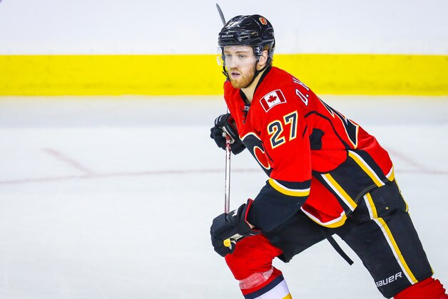 Oct 28, 2016; Calgary, Alberta, CAN; Calgary Flames defenseman Dougie Hamilton (27) skates against Ottawa Senators during the third period at Scotiabank Saddledome. Calgary Flames won 5-2. Mandatory Credit: Sergei Belski-USA TODAY Sports