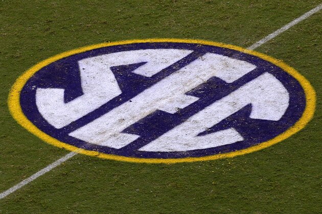 BATON ROUGE, LA - SEPTEMBER 17:  The SEC logo is seen during a game at Tiger Stadium on September 17, 2016 in Baton Rouge, Louisiana.  (Photo by Jonathan Bachman/Getty Images)