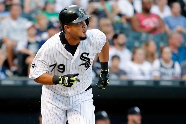 CHICAGO, IL - AUGUST 27: Jose Abreu #79 of the Chicago White Sox watches his home run against the Seattle Mariners during the first inning at U.S. Cellular Field on August 27, 2016 in Chicago, Illinois.  (Photo by Jon Durr/Getty Images)