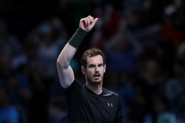 LONDON, ENGLAND - NOVEMBER 14:  Andy Murray of Great Britain celebrates victory in his men's singles match against Marin Cilic of Croatia on day two of the ATP World Tour Finals at at O2 Arena on November 14, 2016 in London, England.  (Photo by Julian Finney/Getty Images)