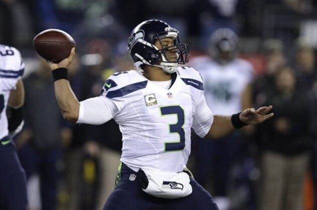 Seattle Seahawks quarterback Russell Wilson (3) throws during the second half of an NFL football game, Sunday, Nov. 13, 2016, in Foxborough, Mass. (AP Photo/Charles Krupa)