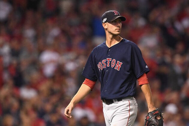 CLEVELAND, OH - OCTOBER 06:  Rick Porcello #22 of the Boston Red Sox is relieved in the fifth inning against the Cleveland Indians during game one of the American League Divison Series at Progressive Field on October 6, 2016 in Cleveland, Ohio.  (Photo by Jason Miller/Getty Images)