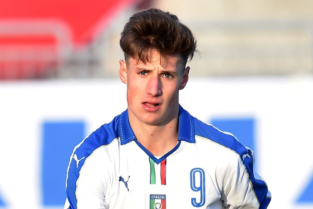 FERENTINO, ITALY - JANUARY 20:  Andrea Pinamonti of Italy in action during the international friendly match between Italy U17 and Spain U17 on January 20, 2016 in Ferentino, Italy.  (Photo by Giuseppe Bellini/Getty Images)