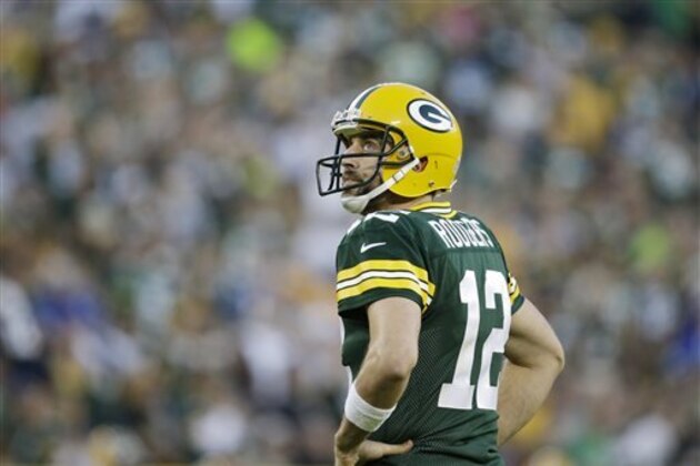 Green Bay Packers' Aaron Rodgers after throwing an incomplete pass during the first half of an NFL football game against the Indianapolis Colts Sunday, Nov. 6, 2016, in Green Bay, Wis. (AP Photo/Jeffrey Phelps)