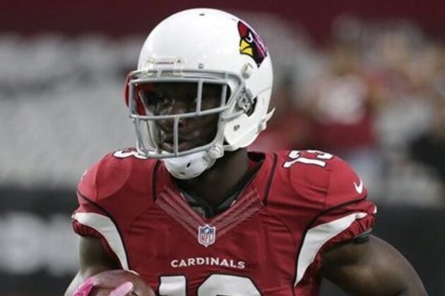 Arizona Cardinals wide receiver Jaron Brown (13) prior to an NFL football game against the New York Jets, Monday, Oct. 17, 2016, in Glendale, Ariz. (AP Photo/Rick Scuteri)