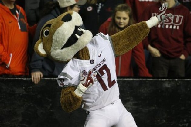 Washington State mascot Butch the Cougar performs during the first half of an NCAA college football game in Corvallis, Ore., Saturday, Oct. 29, 2016. (AP Photo/Timothy J. Gonzalez)