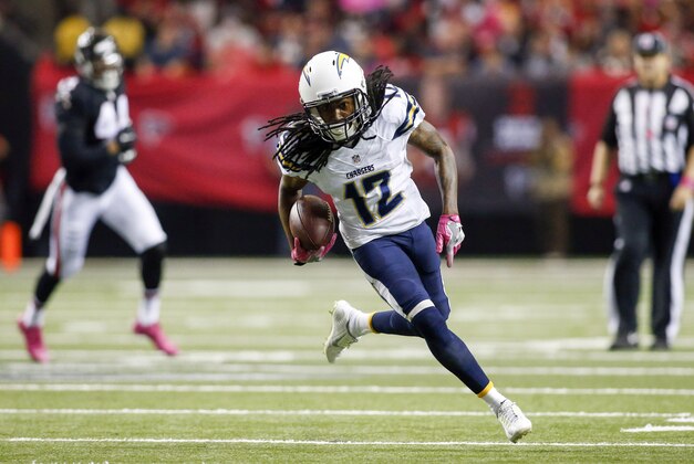 Oct 23, 2016; Atlanta, GA, USA; San Diego Chargers wide receiver Travis Benjamin (12) runs after a catch against the Atlanta Falcons in the second quarter at the Georgia Dome. Mandatory Credit: Brett Davis-USA TODAY Sports Oct 23, 2016; Atlanta, GA, USA; San Diego Chargers wide receiver Travis Benjamin (12) runs after a catch against the Atlanta Falcons in the second quarter at the Georgia Dome. Mandatory Credit: Brett Davis-USA TODAY Sports