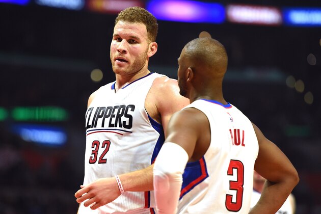 LOS ANGELES, CA - NOVEMBER 16:  Blake Griffin #32 and Chris Paul #3 of the LA Clippers react after a Clipper foul during the first half against the Memphis Grizzlies at Staples Center on November 16, 2016 in Los Angeles, California.   NOTE TO USER: User expressly acknowledges and agrees that, by downloading and or using this photograph, User is consenting to the terms and conditions of the Getty Images License Agreement.  (Photo by Harry How/Getty Images)