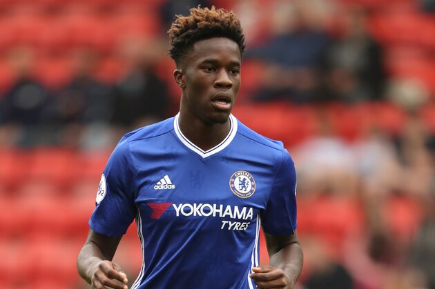 LEIGH, GREATER MANCHESTER - AUGUST 28: Ike Ugbo of Chelsea  during the Premier League 2 fixture between Manchester United and Chelsea at Leigh Sports Village on August 28, 2016 in Leigh, Greater Manchester. (Photo by Matthew Ashton - AMA/Getty Images)