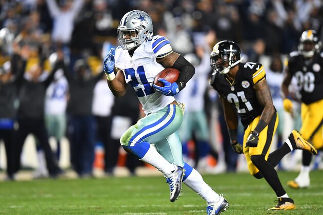 PITTSBURGH, PA - NOVEMBER 13:  Ezekiel Elliott #21 of the Dallas Cowboys in action during the game against the Pittsburgh Steelers at Heinz Field on November 13, 2016 in Pittsburgh, Pennsylvania. (Photo by Joe Sargent/Getty Images) *** Local Caption ***