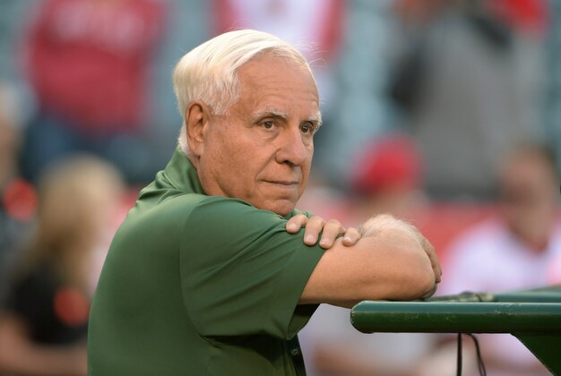 Apr 20, 2015; Anaheim, CA, USA; Oakland Athletics owner Lew Wolff before the game against the Los Angeles Angels at Angel Stadium of Anaheim. Mandatory Credit: Kirby Lee-USA TODAY Sports