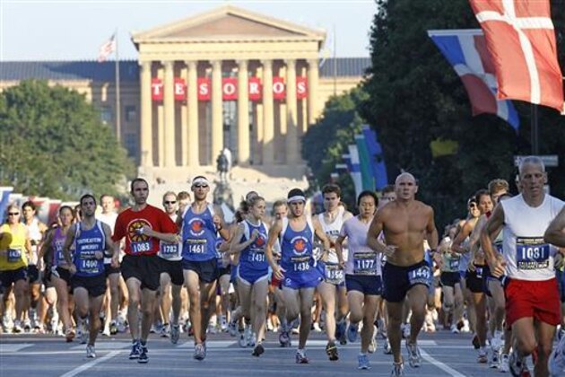 FILE – In this Sept. 17, 2006, file photo, competitors race along the Benjamin Franklin Parkway in front of the Philadelphia Museum of Art during the Jefferson Hospital Philadelphia Distance Run half-marathon in Philadelphia. Philadelphia is hosting the Democratic National Convention from Monday through Thursday, July 25 to 28, 2016. (AP Photo/Matt Rourke, File)