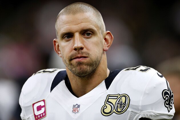 NEW ORLEANS, LA - OCTOBER 16: James Laurinaitis #53 of the New Orleans Saints reacts during a game against the Carolina Panthers at the Mercedes-Benz Superdome on October 16, 2016 in New Orleans, Louisiana.  (Photo by Jonathan Bachman/Getty Images)