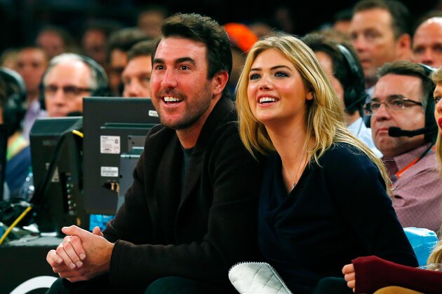 NEW YORK, NY - NOVEMBER 12:  (NEW YORK DAILIES OUT)    Detroit Tigers pitcher Justin Verlander and model Kate Upton attend a game byw in action at Madison Square Garden on November 12, 2014 in New York City. The Magic defeated the Knicks 97-95. NOTE TO USER: User expressly acknowledges and agrees that, by downloading and/or using this Photograph, user is consenting to the terms and conditions of the Getty Images License Agreement.  (Photo by Jim McIsaac/Getty Images)