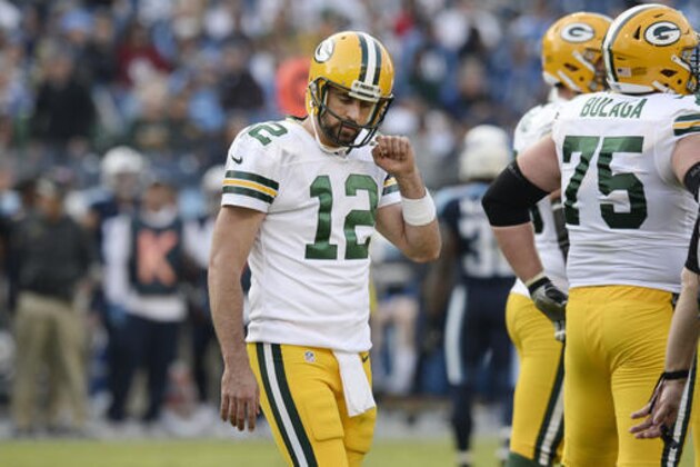 Green Bay Packers quarterback Aaron Rodgers (12) walks off the field after the Packers were forced to punt against the Tennessee Titans in the second half of an NFL football game Sunday, Nov. 13, 2016, in Nashville, Tenn. The Titans won 47-25. (AP Photo/Mark Zaleski)