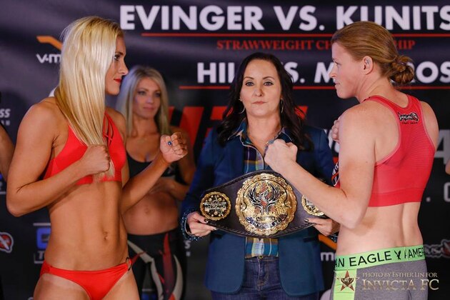 Yana Kunitskaya (left) meets Tonya Evinger (right) for the Invicta FC bantamweight championship.