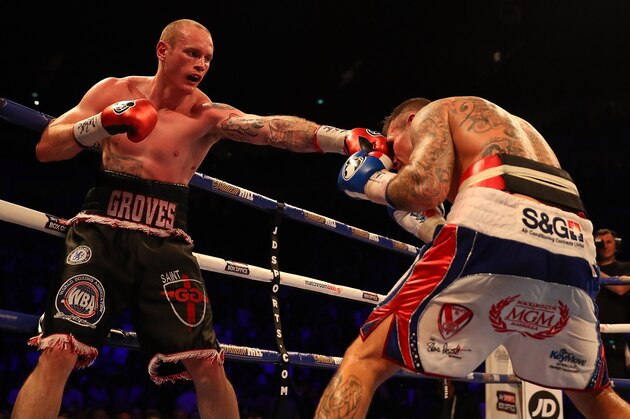LONDON, ENGLAND - JUNE 25:  George Groves of Great Britain throws a punch at Martin Murray of Great Britainduring their WBA International Super-Middleweight Championship contest at The O2 Arena on June 25, 2016 in London, England.  (Photo by Richard Heathcote/Getty Images)