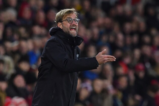 Liverpool's German manager Jurgen Klopp reacts during the English Premier League football match between Southampton and Liverpool at St Mary's Stadium in Southampton, southern England on November 19, 2016. / AFP / BEN STANSALL / RESTRICTED TO EDITORIAL USE. No use with unauthorized audio, video, data, fixture lists, club/league logos or 'live' services. Online in-match use limited to 75 images, no video emulation. No use in betting, games or single club/league/player publications.  /         (Photo credit should read BEN STANSALL/AFP/Getty Images)