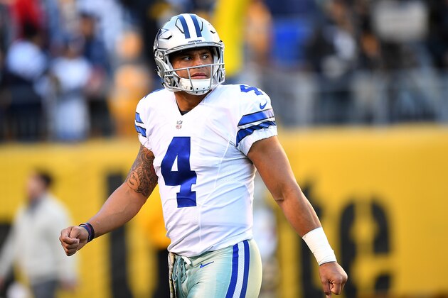 PITTSBURGH, PA - NOVEMBER 13:  Dak Prescott #4 of the Dallas Cowboys warms up prior to the game against the Pittsburgh Steelers at Heinz Field on November 13, 2016 in Pittsburgh, Pennsylvania. (Photo by Joe Sargent/Getty Images) *** Local Caption ***