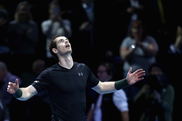 LONDON, ENGLAND - NOVEMBER 19:  Andy Murray of Great Britain celebrates defeating Milos Raonic of Canada in their men's singles semi final on day seven of the ATP World Tour Finals at O2 Arena on November 19, 2016 in London, England.  (Photo by Julian Finney/Getty Images)