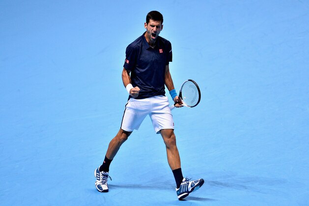 LONDON, ENGLAND - NOVEMBER 19:  Novak Djokovic of Serbia celebrates defeating Kei Nishikori of Japan  during their men's singles semi final on day seven of the ATP World Tour Finals at O2 Arena on November 19, 2016 in London, England.  (Photo by Justin Setterfield/Getty Images)