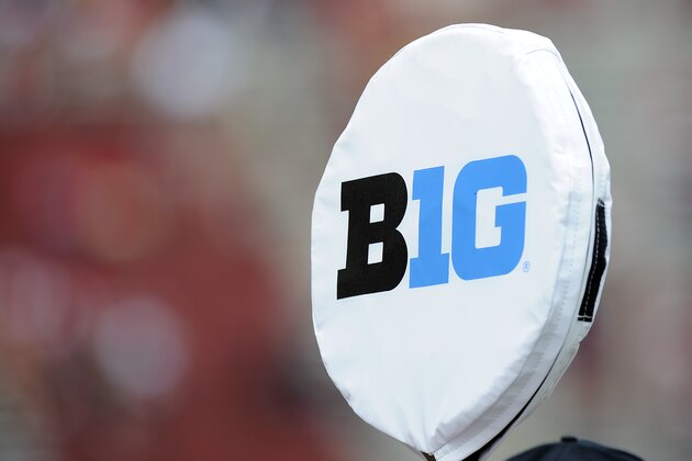 COLLEGE PARK, MD - SEPTEMBER 03:  The Big Ten logo on the yardage markers at the game between the Maryland Terrapins and the Howard Bison at Maryland Stadium on September 3, 2016 in College Park, Maryland.  (Photo by G Fiume/Maryland Terrapins/Getty Images) *** Local Caption ***