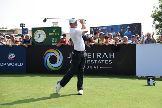 DUBAI, UNITED ARAB EMIRATES - NOVEMBER 20:  Matt Fitzpatrick of England tees off on the 1st hole during day four of the DP World Tour Championship at Jumeirah Golf Estates on November 20, 2016 in Dubai, United Arab Emirates.  (Photo by Ross Kinnaird/Getty Images)