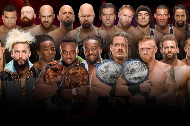The competitors in the tag team traditional elimination match.