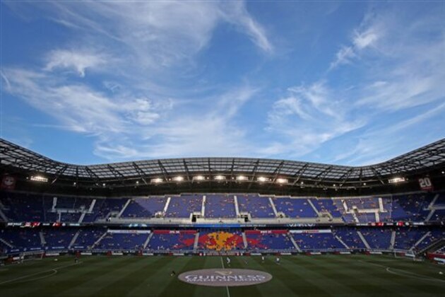 A general view of Red Bull Arena with a Guinness tarp at the center of the field is seen at the International Champions Cup, on Wednesday, July 22, 2015 month in Harrison, New Jersey. (Damian Strohmeyer/AP Images for International Champions Cup)