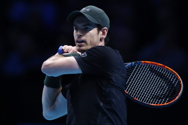 LONDON, ENGLAND - NOVEMBER 20:  Andy Murray of Great Britain hits a backhand during the Singles Final against Novak Djokovic of Serbia at the O2 Arena on November 20, 2016 in London, England.  (Photo by Clive Brunskill/Getty Images)