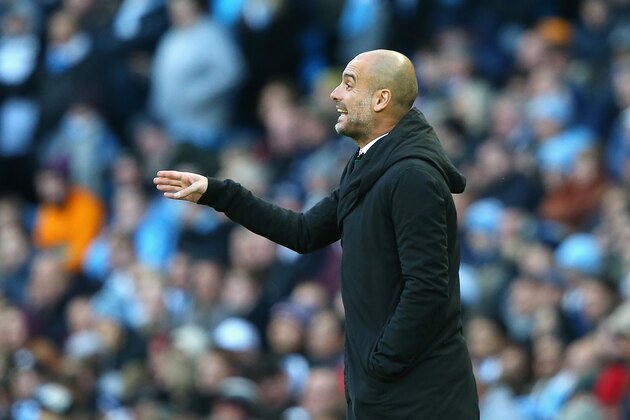 MANCHESTER, ENGLAND - NOVEMBER 05:  Josep Guardiola, Manager of Manchester City gives his team instructions during the Premier League match between Manchester City and Middlesbrough at Etihad Stadium on November 5, 2016 in Manchester, England.  (Photo by Alex Livesey/Getty Images)