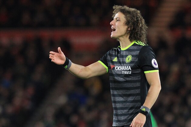 Chelsea's Brazilian defender David Luiz reacts during the English Premier League football match between Middlesbrough and Cheslea at Riverside Stadium in Middlesbrough, northeast England on November 20, 2016.
Chelsea won the match 1-0. / AFP / Lindsey PARNABY / RESTRICTED TO EDITORIAL USE. No use with unauthorized audio, video, data, fixture lists, club/league logos or 'live' services. Online in-match use limited to 75 images, no video emulation. No use in betting, games or single club/league/player publications.  /         (Photo credit should read LINDSEY PARNABY/AFP/Getty Images)