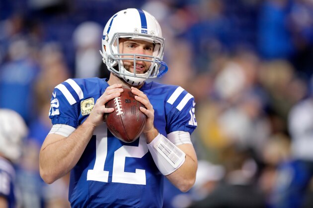 INDIANAPOLIS, IN - NOVEMBER 20:  Andrew Luck #12 of the Indianapolis Colts throws a pass before the game against the Tennessee Titans at Lucas Oil Stadium on November 20, 2016 in Indianapolis, Indiana.  (Photo by Andy Lyons/Getty Images)